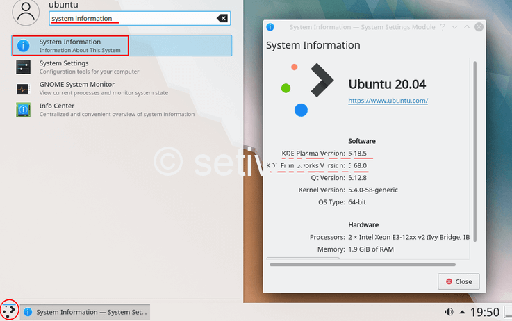 Проверка версии KDE в Ubuntu 20.04