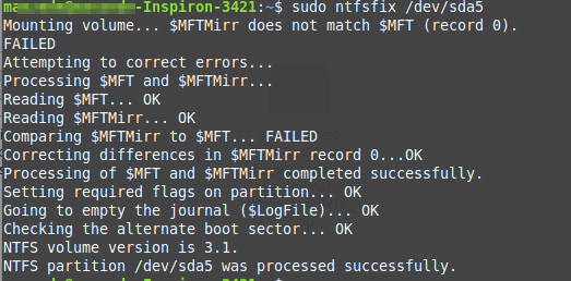 Исправление ошибки не удалось смонтировать NTFS 