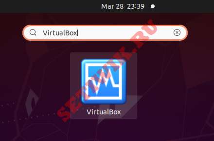 Поиск VirtualBox в диспетчере приложений