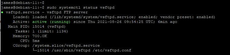 Проверка службы vsftpd в Debian 11