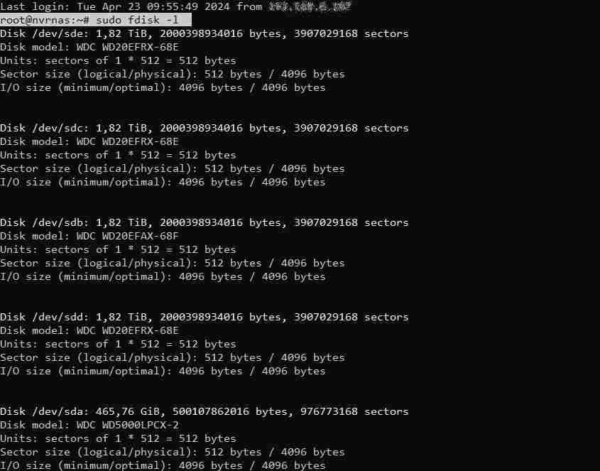Просмотр списка дисков Linux с помощью команды fdisk