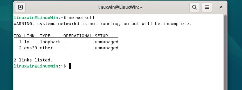 WARNING systemd-networkd is not running