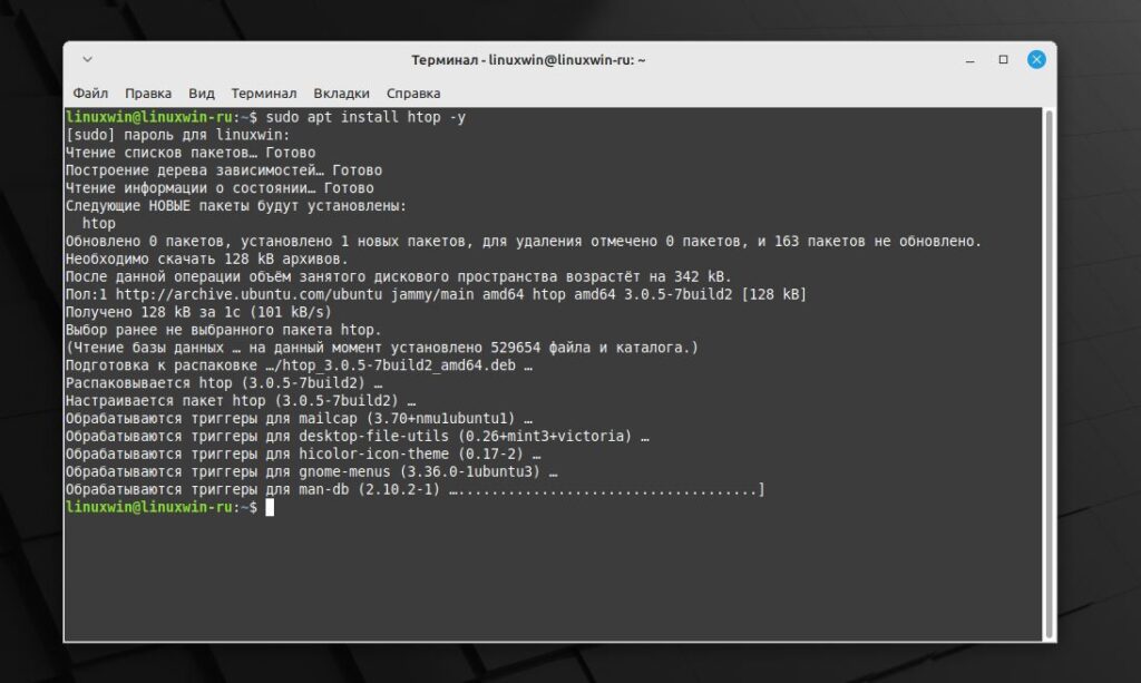 Установка Htop на Linux Mint 21
