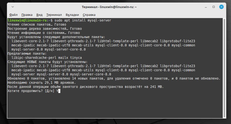 Установка MySQL в Linux Mint 22