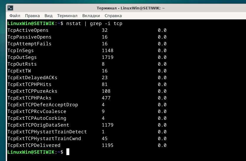 nstat вывести только TCP пакеты с помощью grep